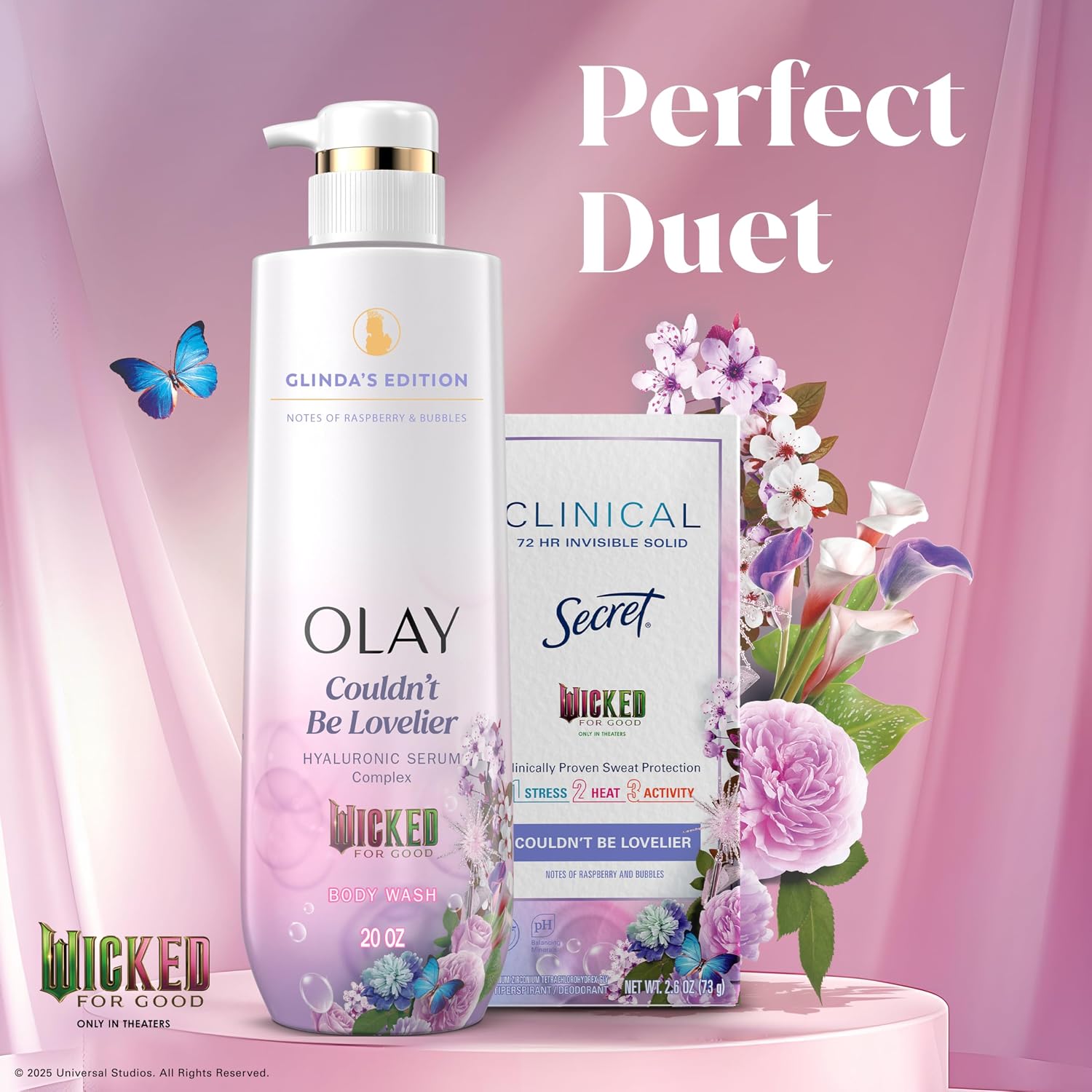 Olay Body Wash for Women, Couldn't Be Lovelier Glinda's Edition, Intensely Hydrating & Renewing, Pro-Hyaluronic Acid Serum with Vitamin B3, For All Skin Types, Raspberry & Bubbles Scent, 20 fl oz