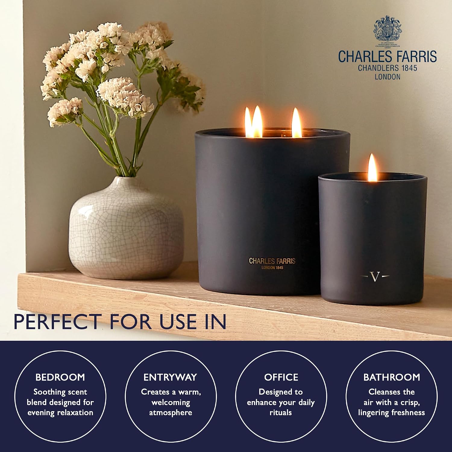 Charles Farris Luxury Scented Candle – 3 Wick, Hand-Poured, Long Lasting, Clean Burning, 640g / 22.5oz, Up to 80 Hours of Burn Time, Made in England – Cloves, Tobacco & Mint Tea – British Expedition