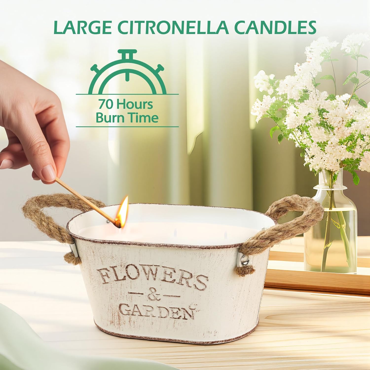Citronella Candles Outdoor, 2 Packs Large Citronella Candles for Garden, 3-Wick Natural Soy Wax Lemongrass Candle, 140 Hours Long Lasting Burning Candle for Patio Yard Home Balcony Camping