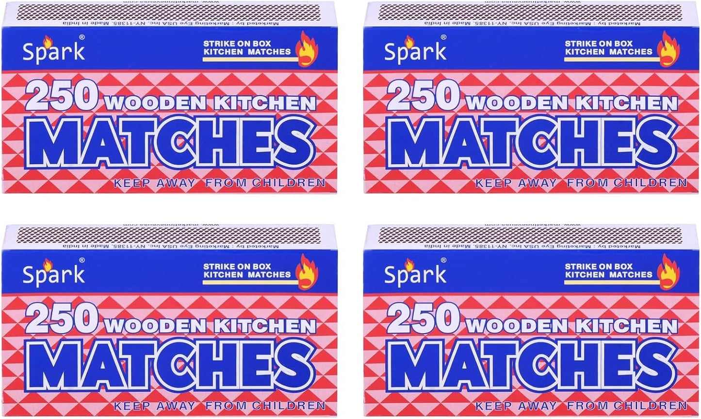 Safety Matches 4 Pack (1000 Count) – Large Strike-on-Box Matches for Kitchen, Camping, Fireplace, Candles – Bulk Matchsticks