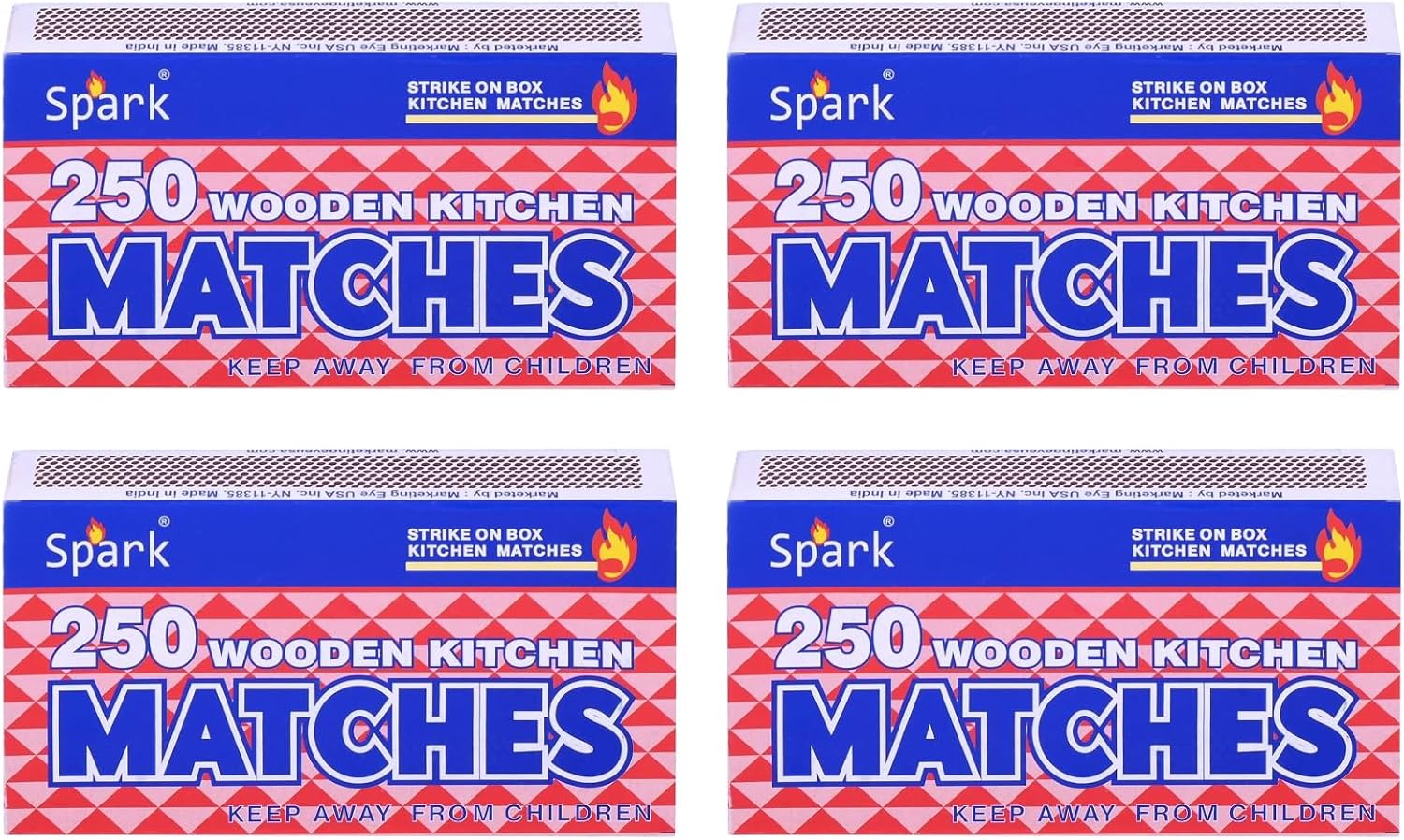 Safety Matches 4 Pack (1000 Count) – Large Strike-on-Box Matches for Kitchen, Camping, Fireplace, Candles – Bulk Matchsticks