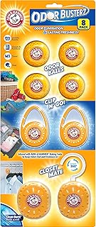 Arm and Hammer Odor Busterz Deodorizer Balls Mixed Pack: 4 odor eliminating balls, 2 with handy clips, 2 with hangers, 8 total for closets, bathrooms, work & sports gear, laundry hamper (8 Count)