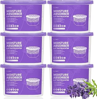 CLEVAST Moisture Absorber Boxes 6 Pack, 12 Oz Dehumidifier for Closet & Bathroom, Humidity Absorber for Wardrobe, Bedroom, RV & Car, Moisture Control, Lavender Scented