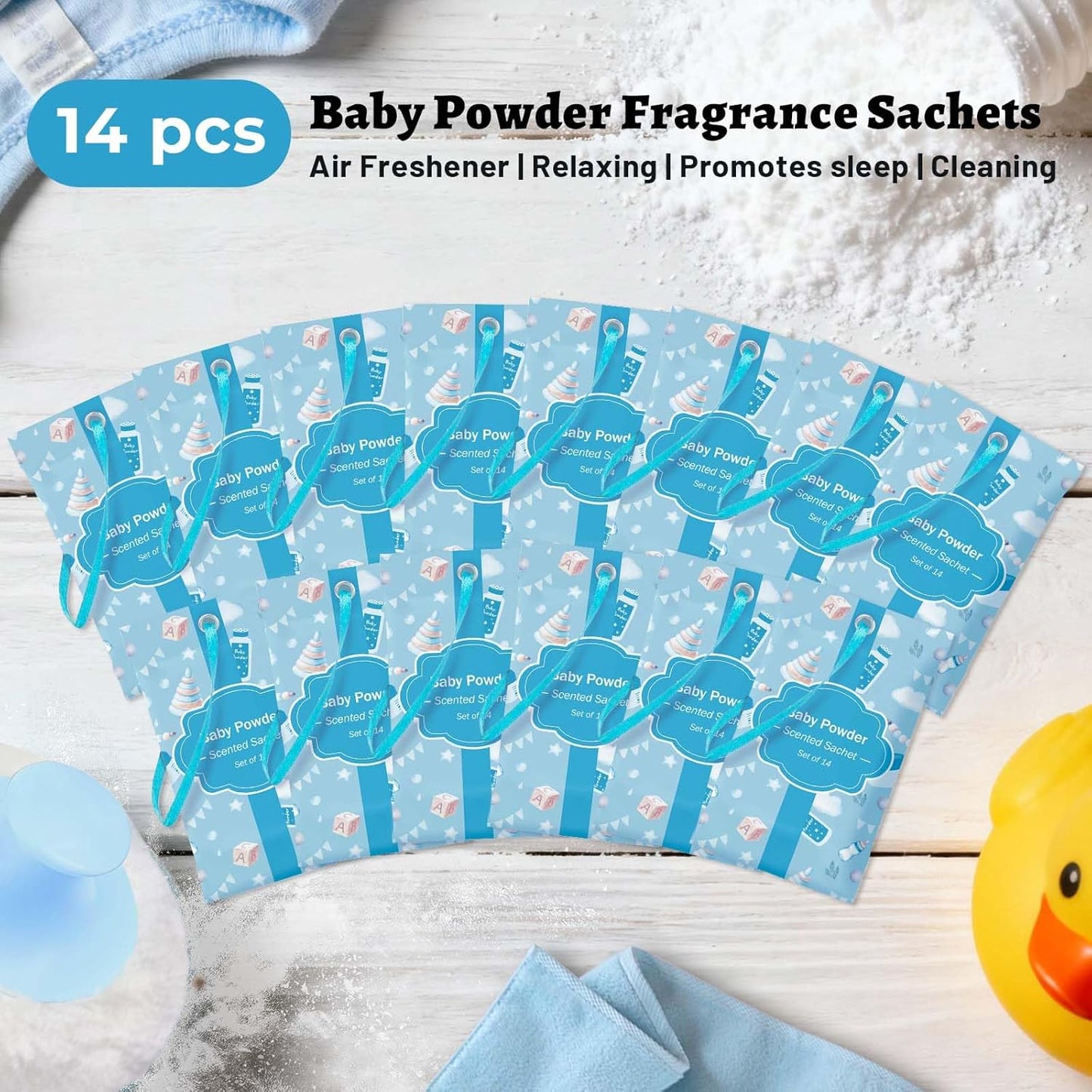 STRN Scented Sachets for Drawer and Closet, Baby Powder Scent Long-Lasting Sachets, 14 Packs for Home Fragrance, Small Space Air Freshener for Wardrobes