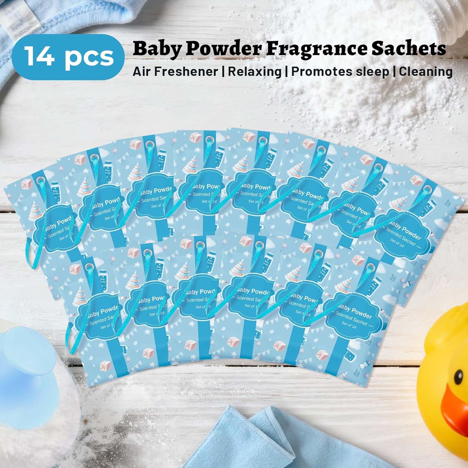 STRN Scented Sachets for Drawer and Closet, Baby Powder Scent Long-Lasting Sachets, 14 Packs for Home Fragrance, Small Space Air Freshener for Wardrobes