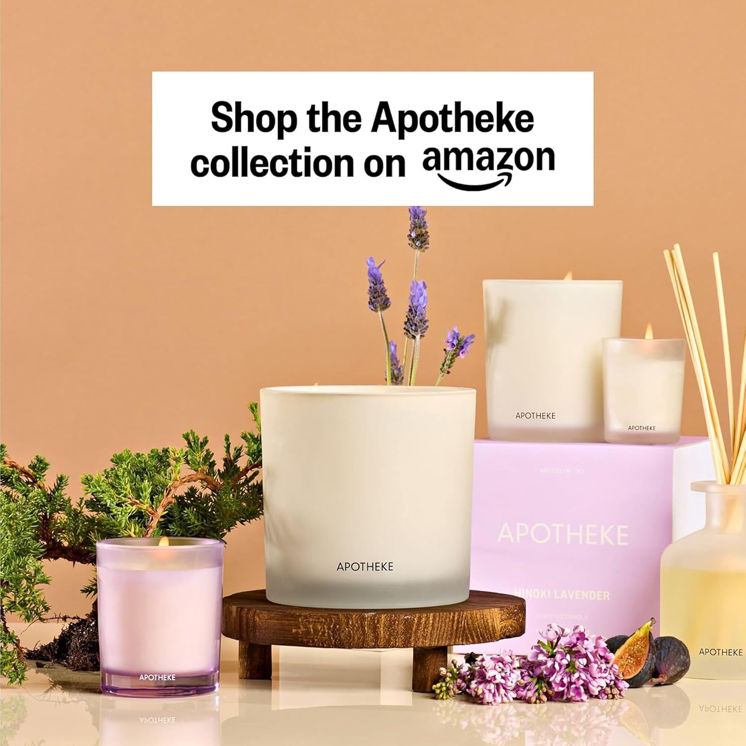 Apotheke 3-Wick Scented Candles for Home, Hinoki Lavender - 26 oz Soy Wax Jar Candle Gift for Women - Long-Lasting Fragrance with Perfume-Grade Essential Oils - Lavender, Lotus Flower, Hinoki Cypress
