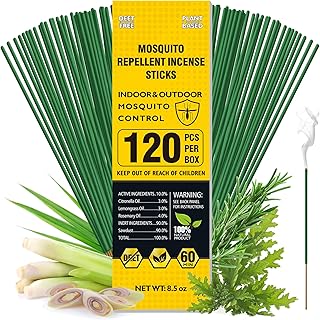 BugBai Mosquito Repellent Outdoor Patio 120 PCS, Citronella Oil Mosquito Incense Sticks Indoor Home Pet Family Safe, Natural Plant-Based Bug Insect Barrier for Yard Garden Lawn Camping Fishing, 0.5 lb