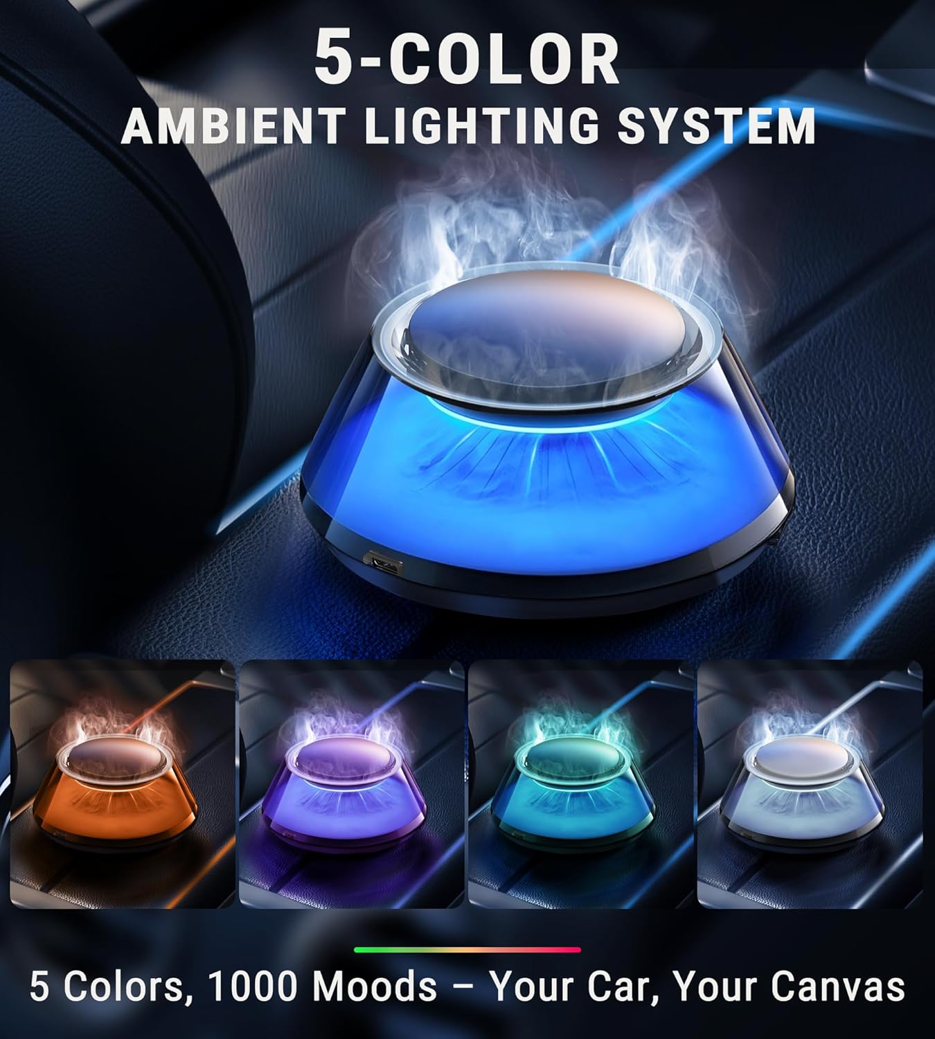 Upgraded Smart Car Air Freshener, Car Diffuser, Fuji Cologne & Pine Forest 5 Mode Ambient Light & Mist Fragrance with Auto On/Off Intensity Adjustable Mist for 6 Months C01 Automotive Diffuser,Premium