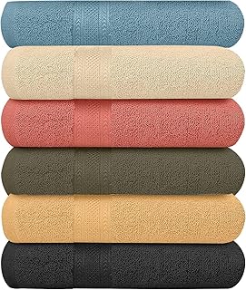 KAHAF COLLECTION 6 Pack Bath Towels Set (27 x 54 Inches) 100% Ring Spun Cotton, Lightweight, Quick Dry, Highly Absorbent Towels Multicolor, (27x54) Inches