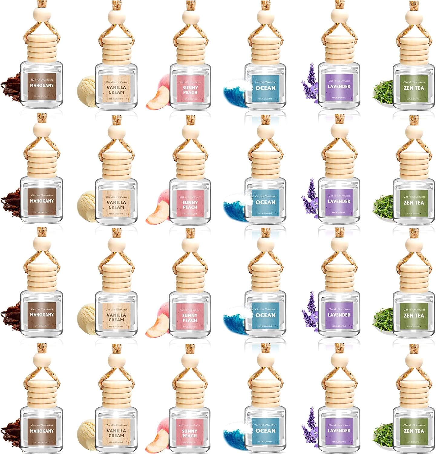 AROIC 24 Pack Car Air Freshener Diffuser, Long Lasting Hanging Fragrance Fresheners Set, Essential Oil Diffuser Scents Accessories, Cute Car Interior for Women & Men
