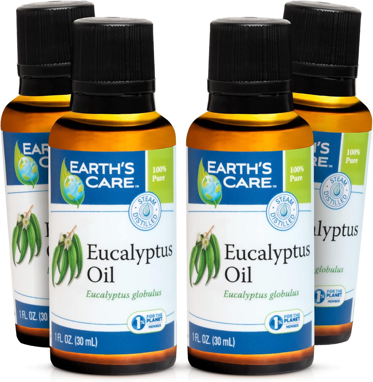 Earth's Care Eucalyptus Oil - 100% Natural Eucalyptus Essential Oil - for Aromatherapy - Steam Distilled - 1 Fl OZ (4 Bottles)