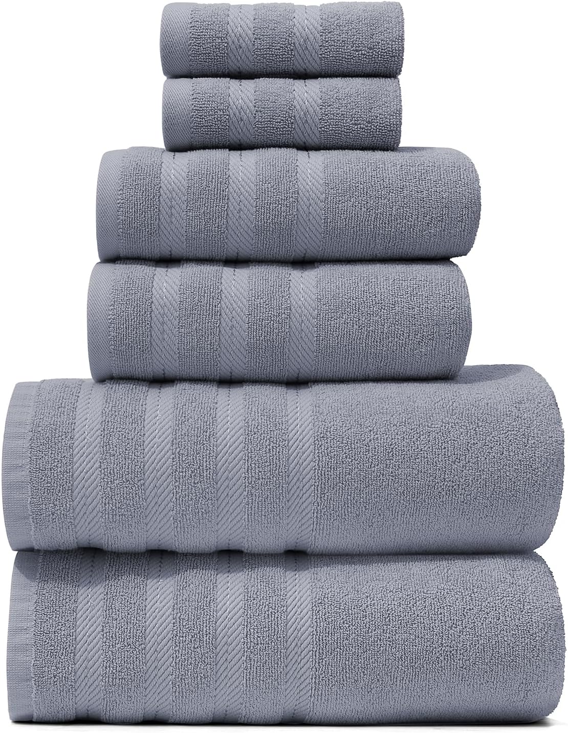 Hearth & Harbor Bath Towels for Bathroom - 100% Ring Spun Cotton Luxury Bathroom Towels - Soft & Highly Absorbent Bath Towels Set, 6 Piece Set, Stone Blue