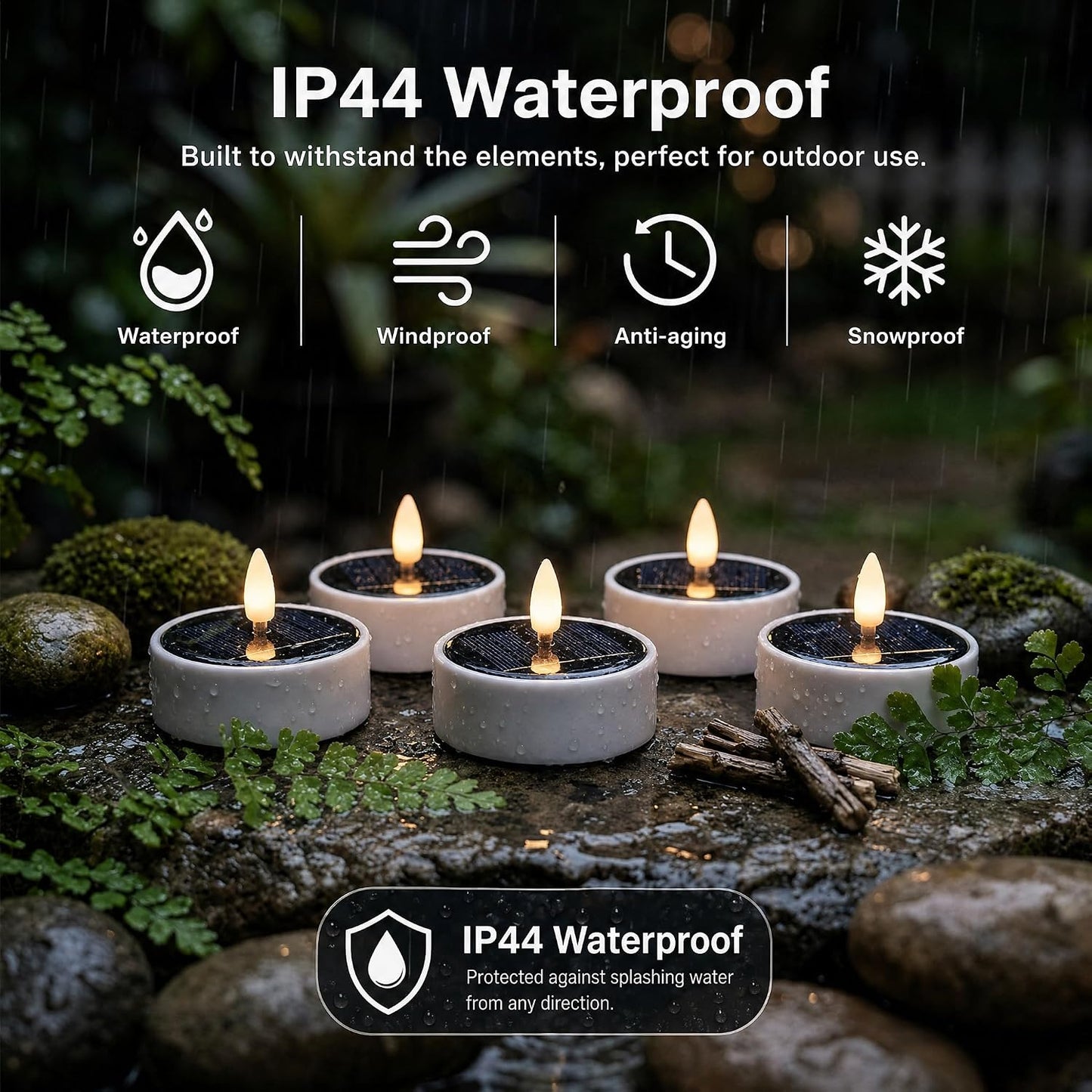 6PCS Solar Tea Lights Outdoor Waterproof, Rechargeable Reusable Flameless Flickering Solar LED Candles, Smart Dusk to Dawn Lighting for Camping, Garden Decor, Patio, Christmas Lanterns, Home Decor