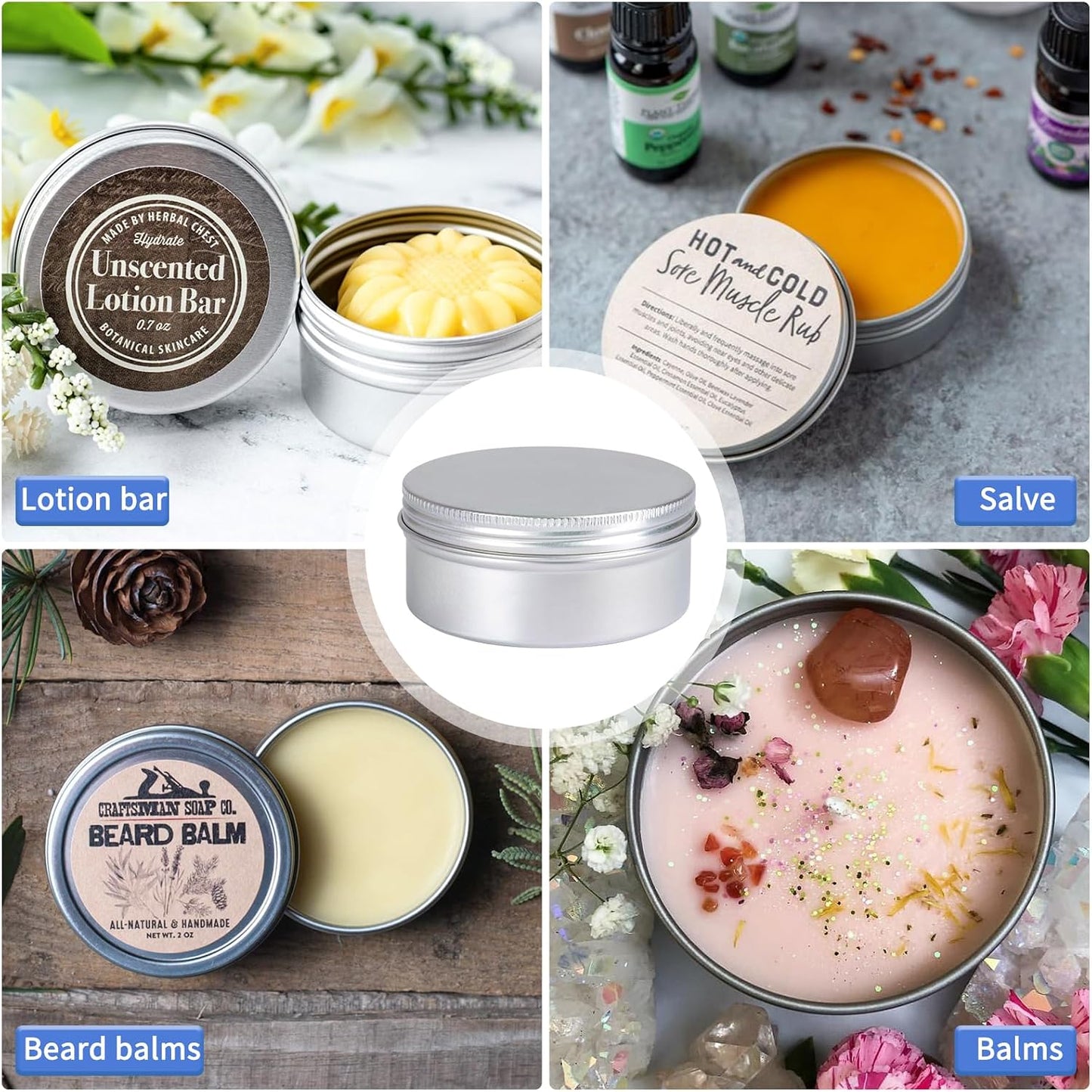 Moretoes 45 Pack Tins, 4oz Metal Round Aluminum Empty Candle Tin with Screw Lid for Lotion Bars, Salve, Spices or Candles