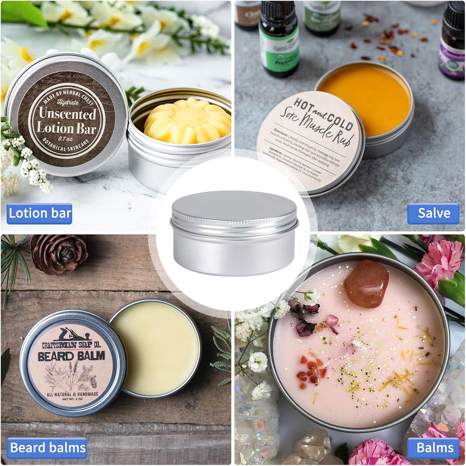 Moretoes 45 Pack Tins, 4oz Metal Round Aluminum Empty Candle Tin with Screw Lid for Lotion Bars, Salve, Spices or Candles