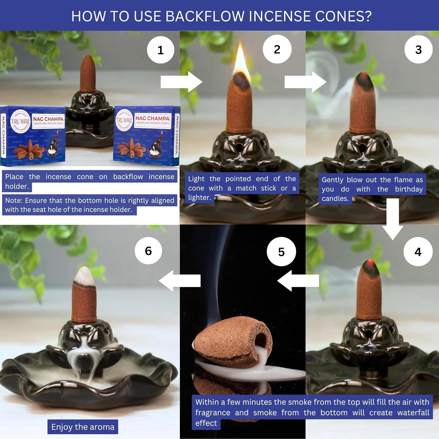 TRUMIRI Nag Champa Backflow Incense Cones - 20 Count (Pack of 2)