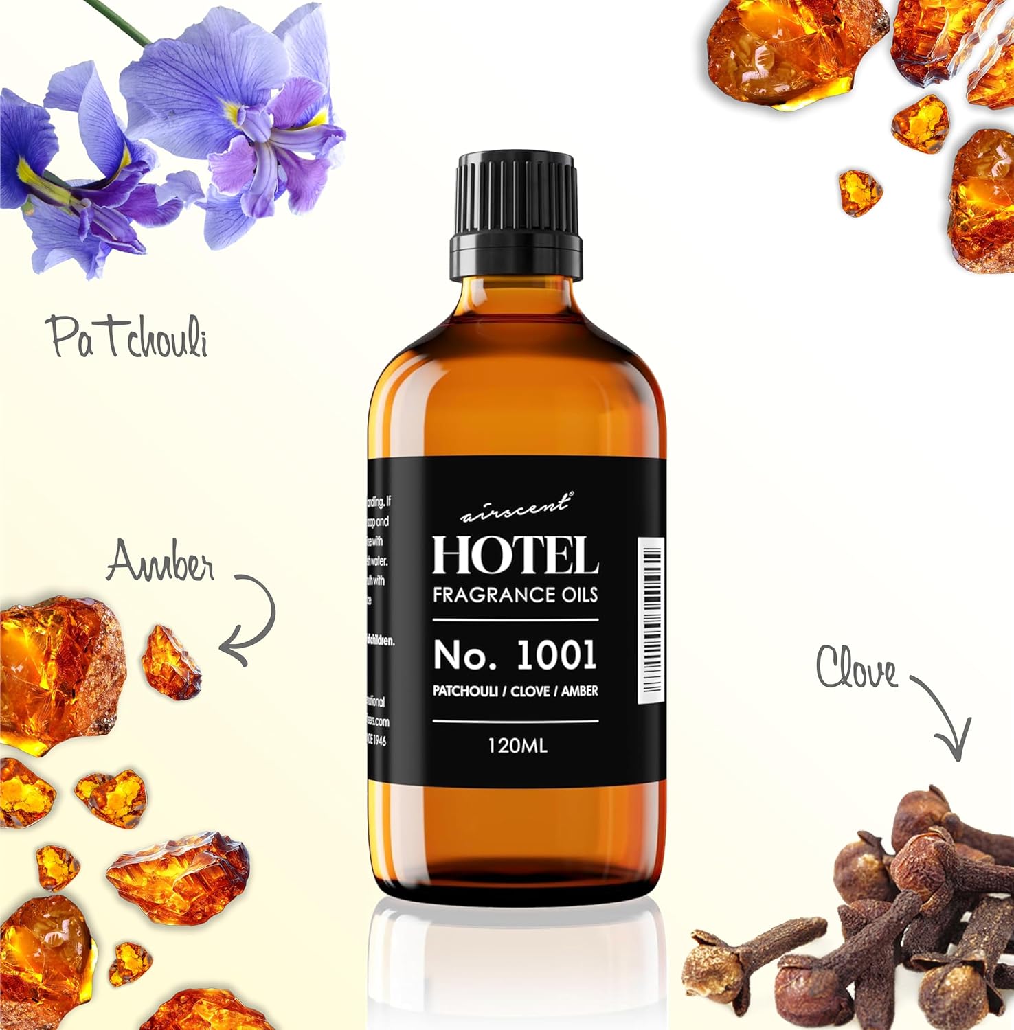 AirScent Hotel Diffuser Oil No. 1001 - Patchouli Clove Amber - Hotel Scent Dupe - Premium Fragrance Oil for Ultrasonic and Waterless Diffusers- 120 mL, 4 fl oz Glass Dropper Bottle