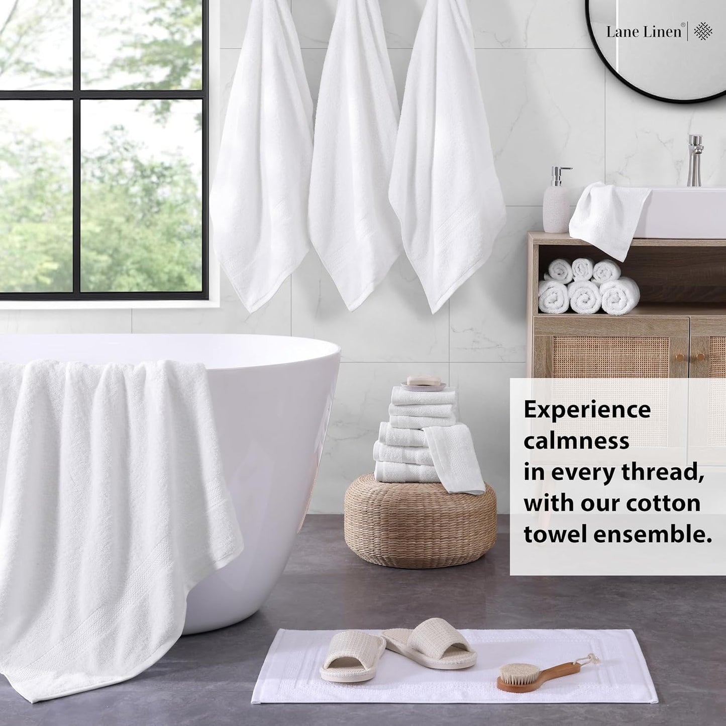 LANE LINEN Cotton Bath Towel Set 18 Piece - Super Soft, Absorbent & Quick Dry - 4 Bath, 8 Washcloths, 6 Hand Towels for Bathroom - Hotel Quality Turkish Towels, Ideal for Spa, Gym & Travel - White