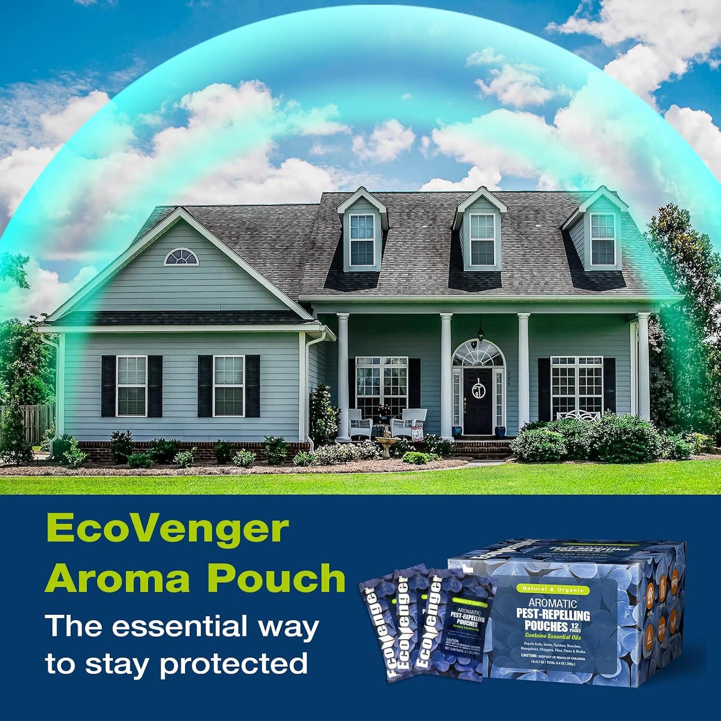 EcoVenger Pest Control Aroma Sachets 12-PK, Sachet Bags for Natural Insect Repellent, Moths, Mosquitoes, Roaches, Centipede, Spiders, Mice, Peppermint/Cedar/Lemongrass, 100% Natural, Child & Pet Safe