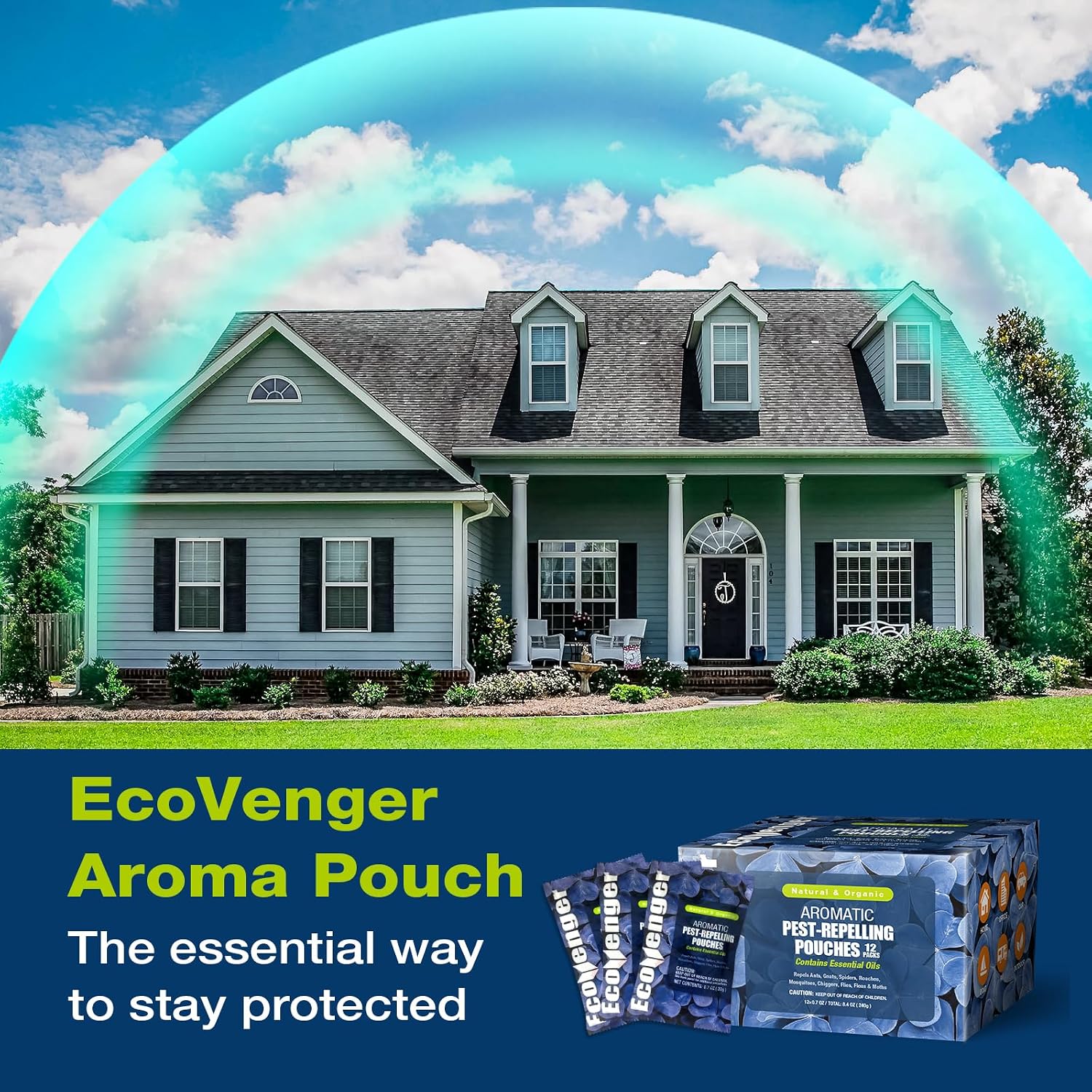 EcoVenger Pest Control Aroma Sachets 12-PK, Sachet Bags for Natural Insect Repellent, Moths, Mosquitoes, Roaches, Centipede, Spiders, Mice, Peppermint/Cedar/Lemongrass, 100% Natural, Child & Pet Safe