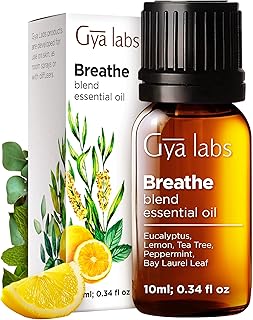 Gya Labs Breathe Essential Oil Blends - 100% Pure Natural Breathe Easy Essential Oils from Eucalyptus, Peppermint and More for Humidifier Cleaner (0.34 Fl Oz)