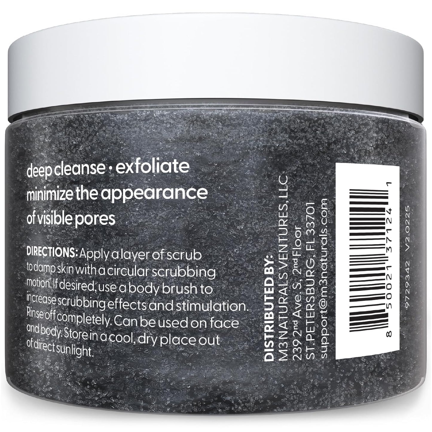 Exfoliating Charcoal Scrub with Collagen & Stem Cells – Salt Scrub for Body Toning, Cellulite, Armpit Detox, and Skin Smoothing for Face, Feet, and Body by M3