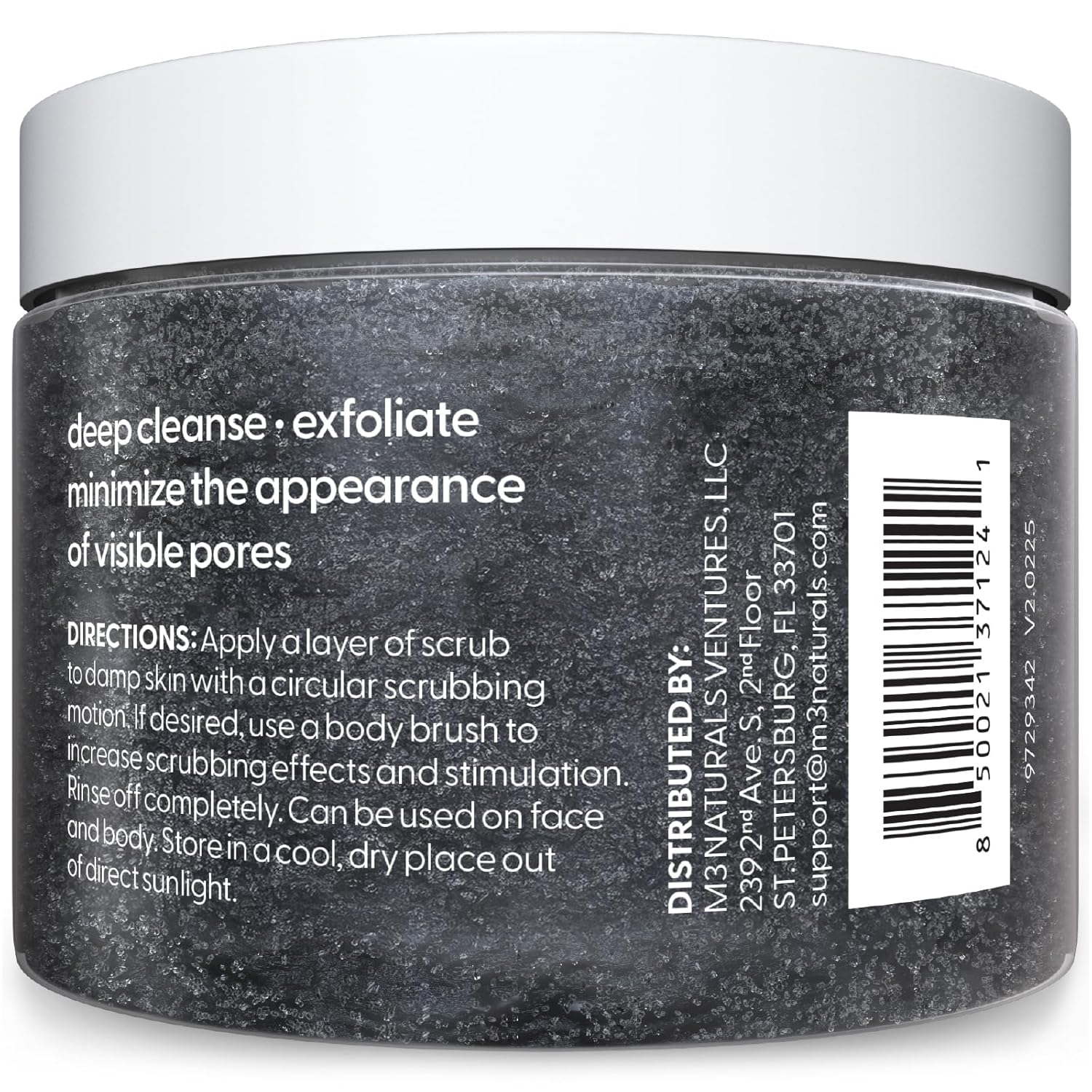 Exfoliating Charcoal Scrub with Collagen & Stem Cells – Salt Scrub for Body Toning, Cellulite, Armpit Detox, and Skin Smoothing for Face, Feet, and Body by M3