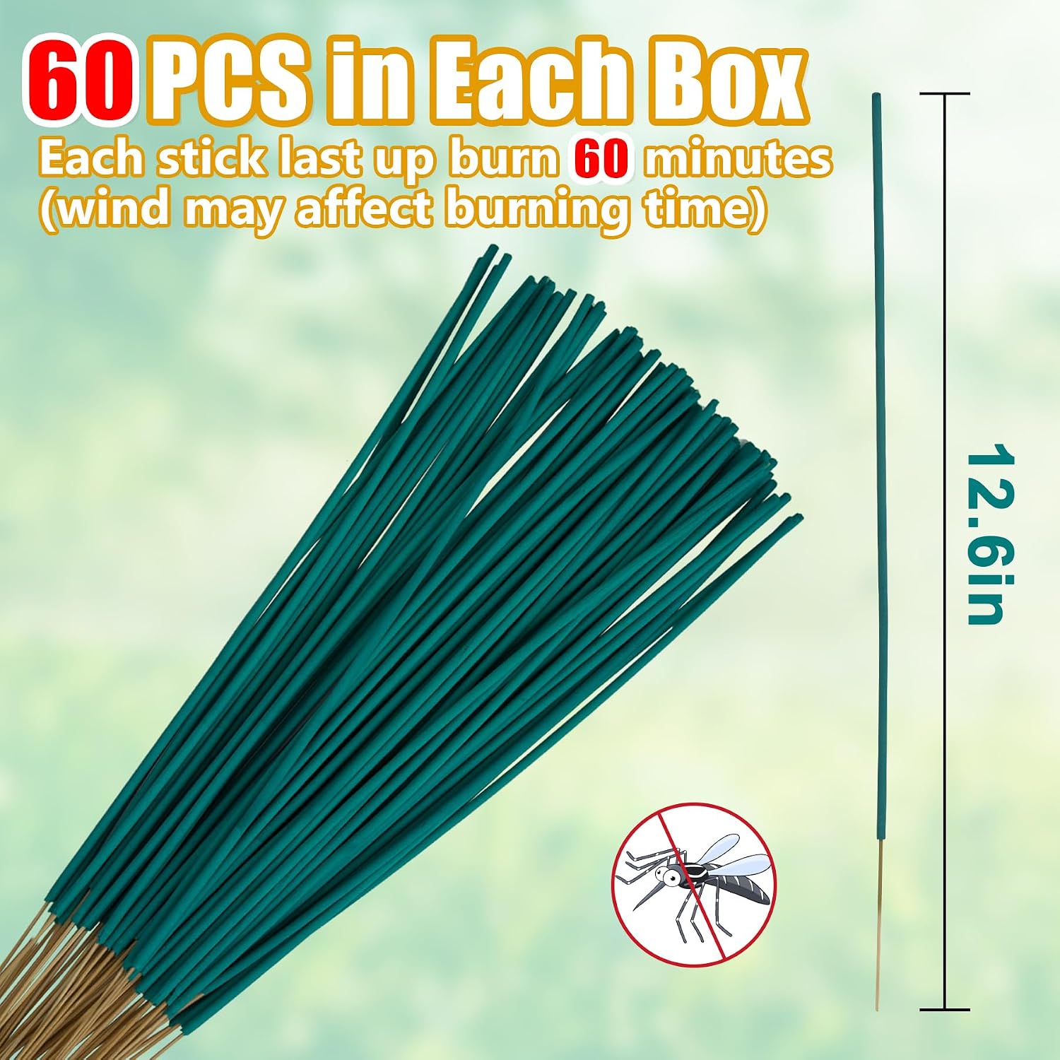 60 Pcs Mosquito Repellent Outdoor Patio, Mosquito Incense Sticks Natural Citronella Oil Plant-Based Bug Repellent for Camping Fishing Backyard Travel