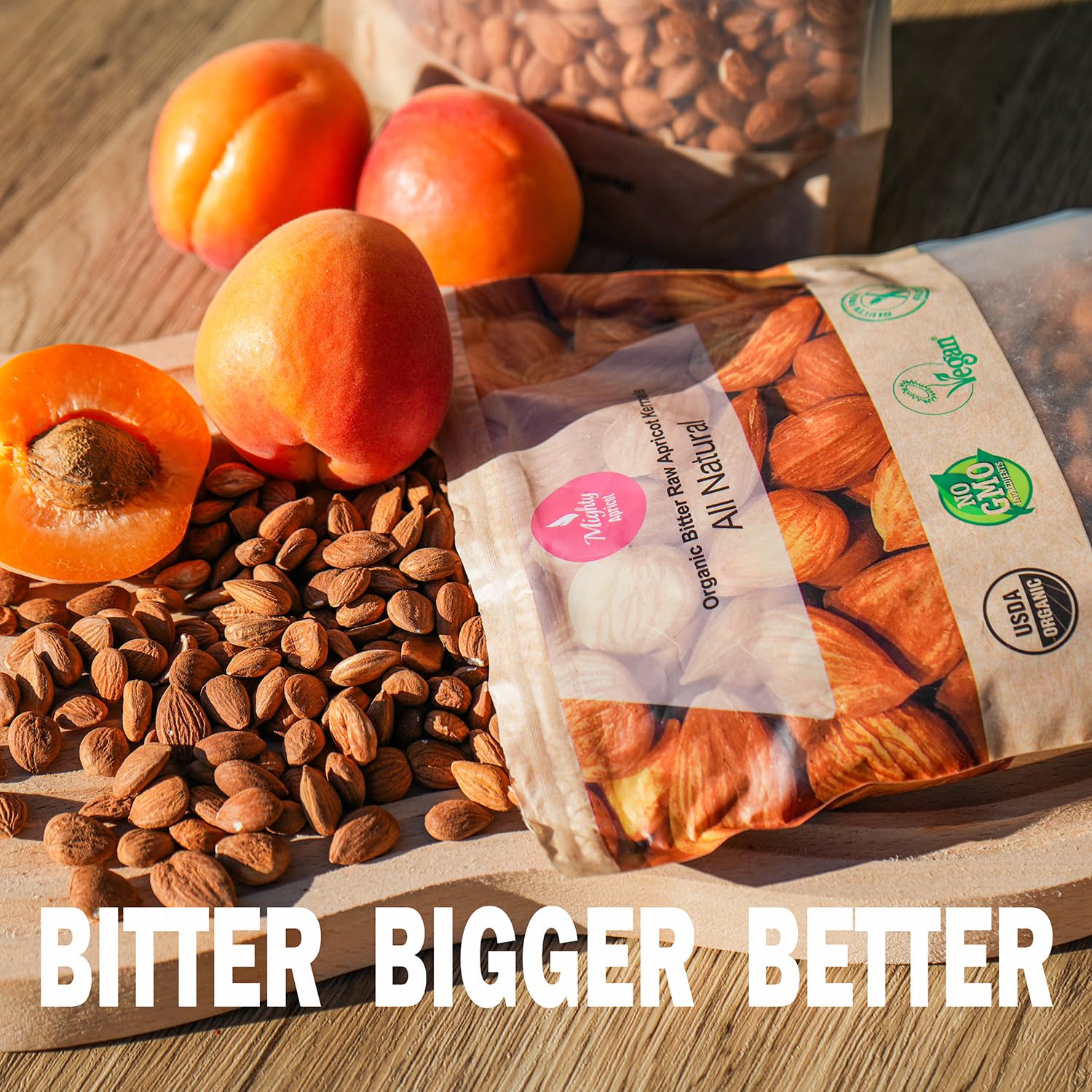 Mighty Apricot USDA Organic Bitter Apricot Kernels(1LB) 16oz, Natural Raw Bitter Apricot Seeds, Vegan, Non-GMO, Gluten Free, Great source of Vitamin B17 and B15, Maximum 3 Kernels/day