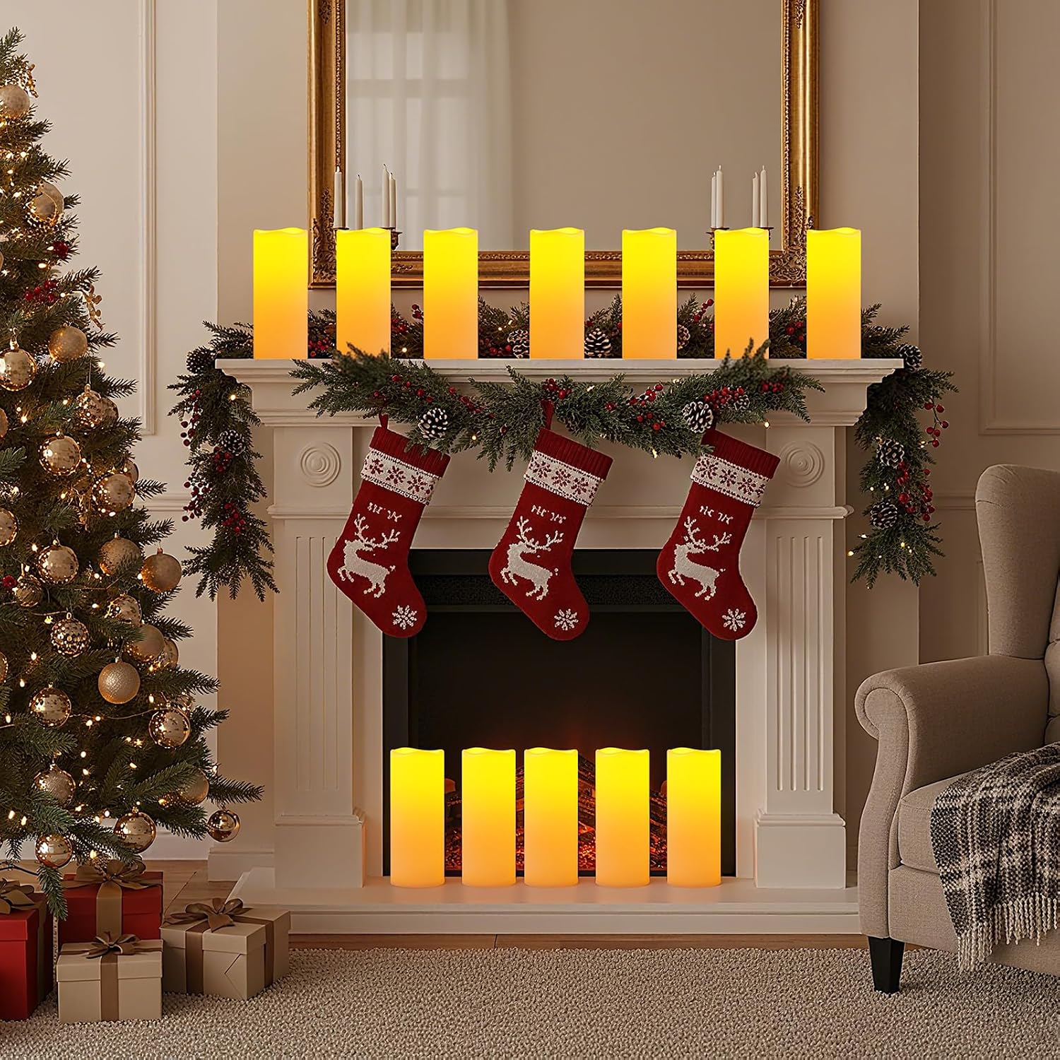 Amagic 2 Pack 10" x 4" Outdoor Plastic Electric flameless Candles with Remote Control and Timer, Battery Operated Flickering LED Pillar Fake Candle for Home, Wedding Decor, Ivory