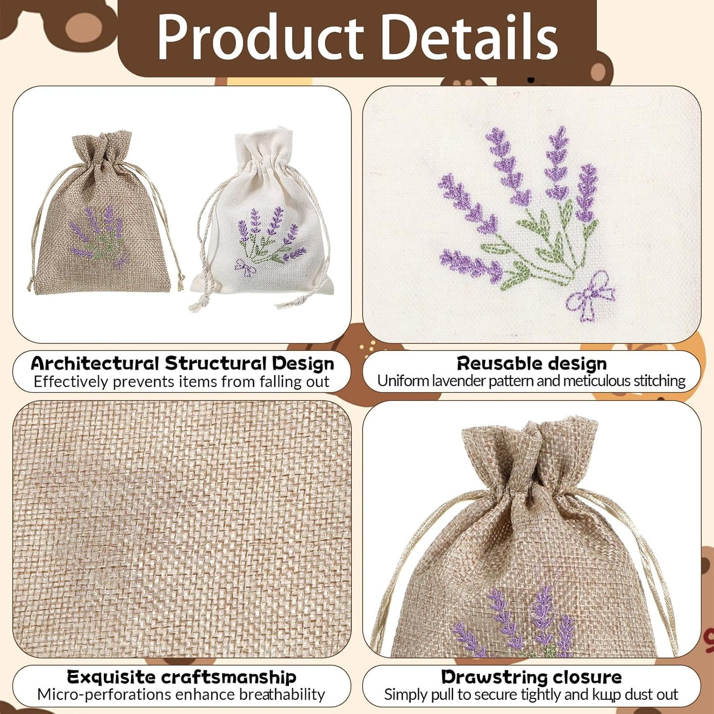 8 Pcs Cotton Lavender Bags, 4.3 X 5.5 Inch Sachet Empty Bag, Drawer Sachets with Drawstring Cotton Pouch for Filling Spice Jewellery Wedding Mini Fabric Bags for DIY Craft