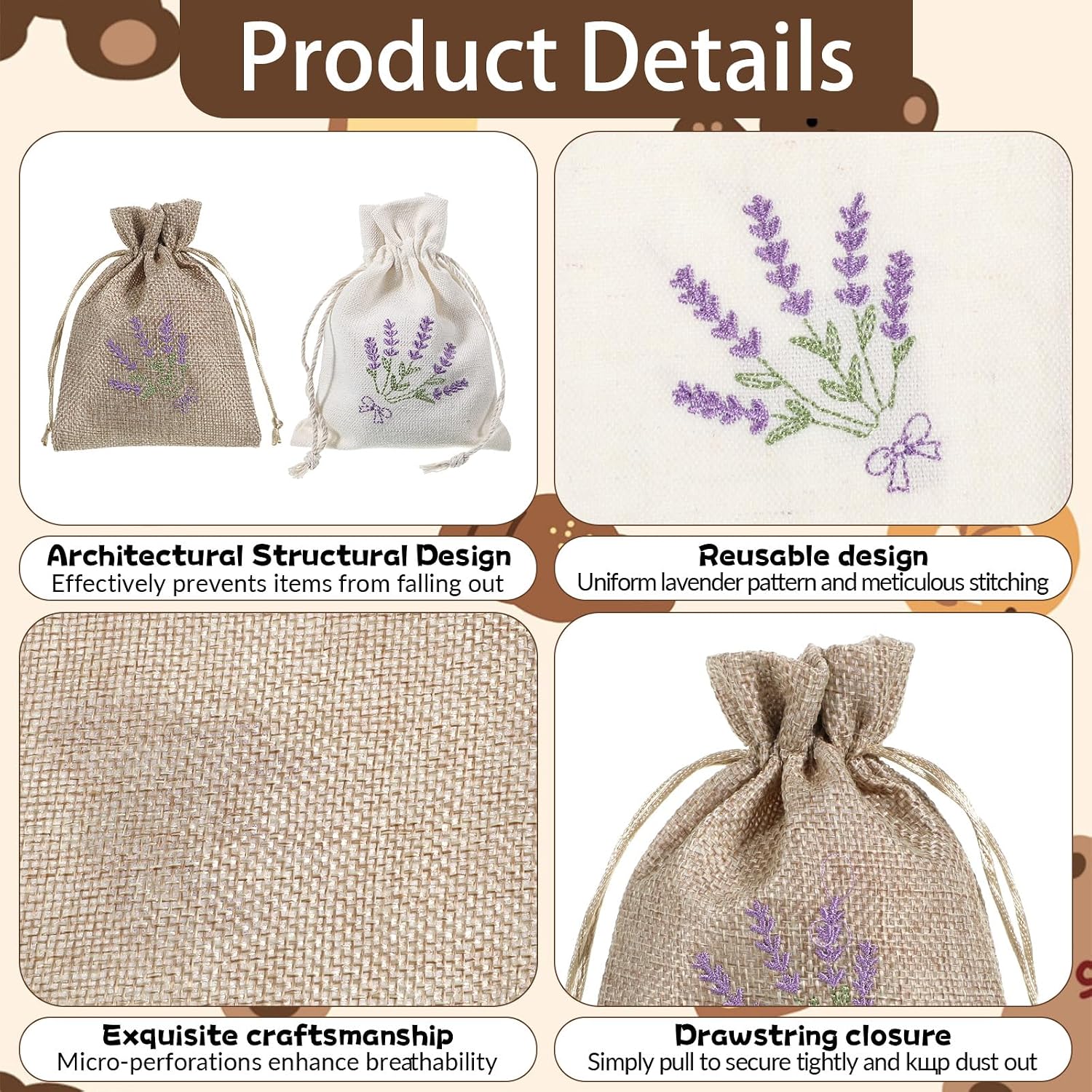 8 Pcs Cotton Lavender Bags, 4.3 X 5.5 Inch Sachet Empty Bag, Drawer Sachets with Drawstring Cotton Pouch for Filling Spice Jewellery Wedding Mini Fabric Bags for DIY Craft