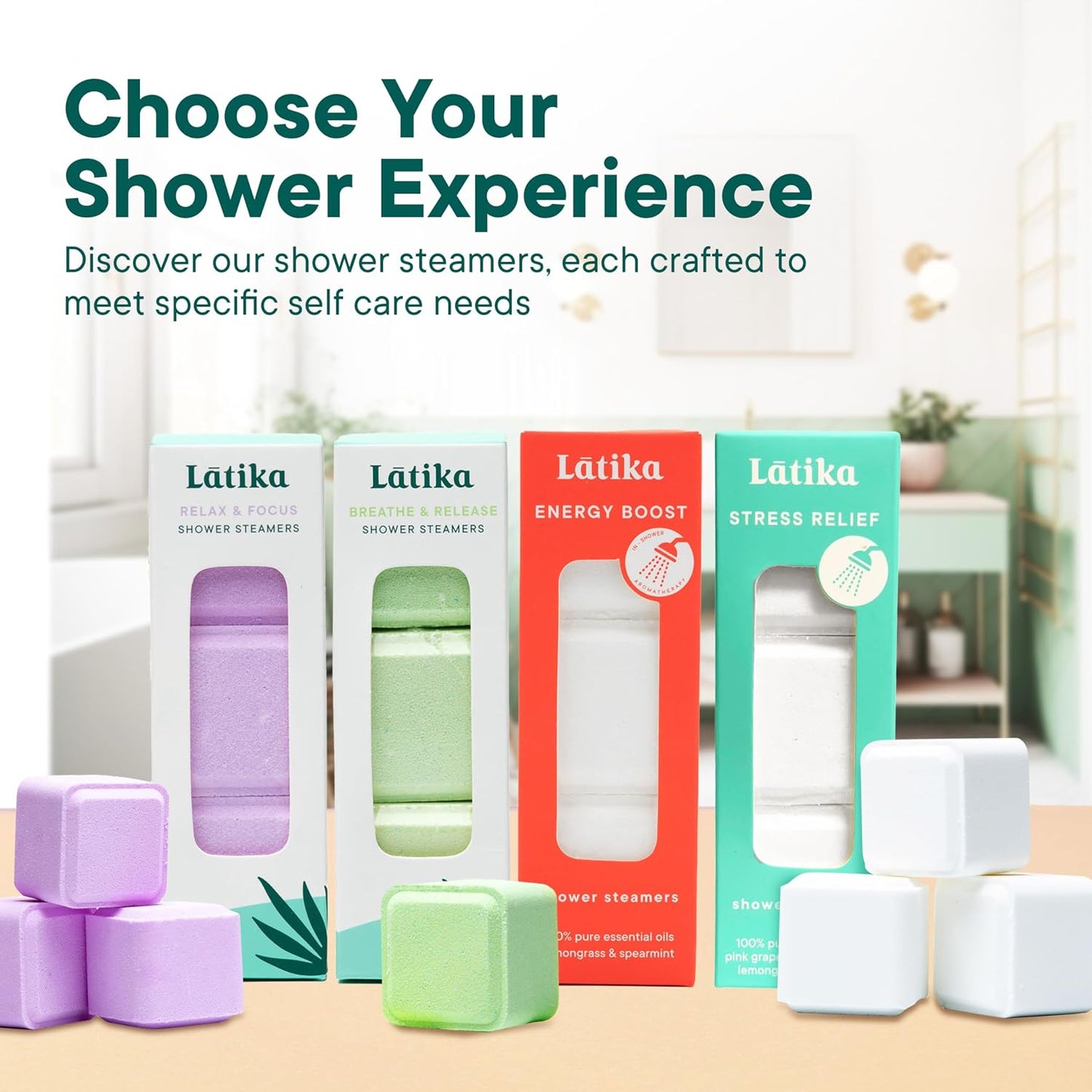 Latika Breathe & Release Aromatherapy Shower Steamer - Eucalyptus and Peppermint Essential Oils for Stress Relief, Relaxation and Anxiety Support Long-Lasting, Natural, Vegan Shower Must-Haves