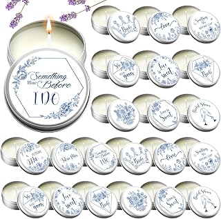 Treela 24 Pcs Something Blue Before I Do Candles Favors Lavender Scented Candle Tins with Lids Floral Candle Gift Favors for Something Blue Bridal Shower Bachelorette Engagement Wedding Party