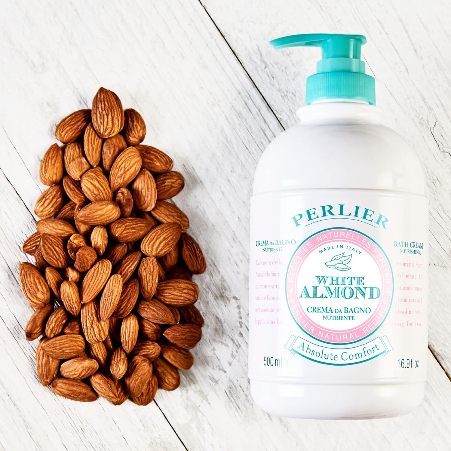 Perlier White Almond Shower & Bath Cream - Nourishing & Soothing Luxury Bath Cream Made with Almond Oil for Deep Moisturization and Hydration (16.9 Fluid Oz.)