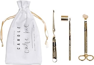 Sweet Water Decor Candle Care Kit | Golden Candle Accessory Set Includes Wick Trimmer, Wick Dipper, and Bell Snuffer Tools with Drawstring Bag for Candle Lovers (Gold)