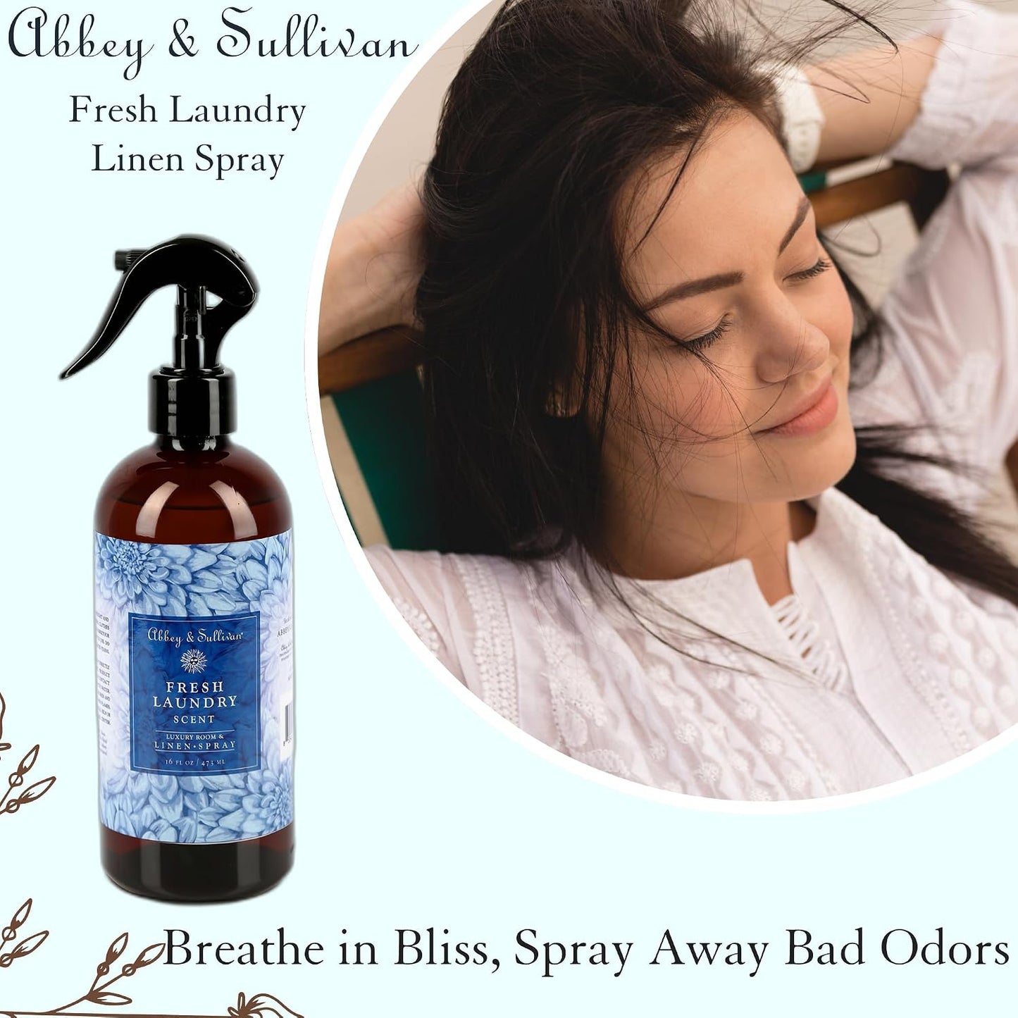 Abbey & Sullivan Odor Eliminating and Refreshing Linen and Room Spray, Fresh Laundry, 16 oz