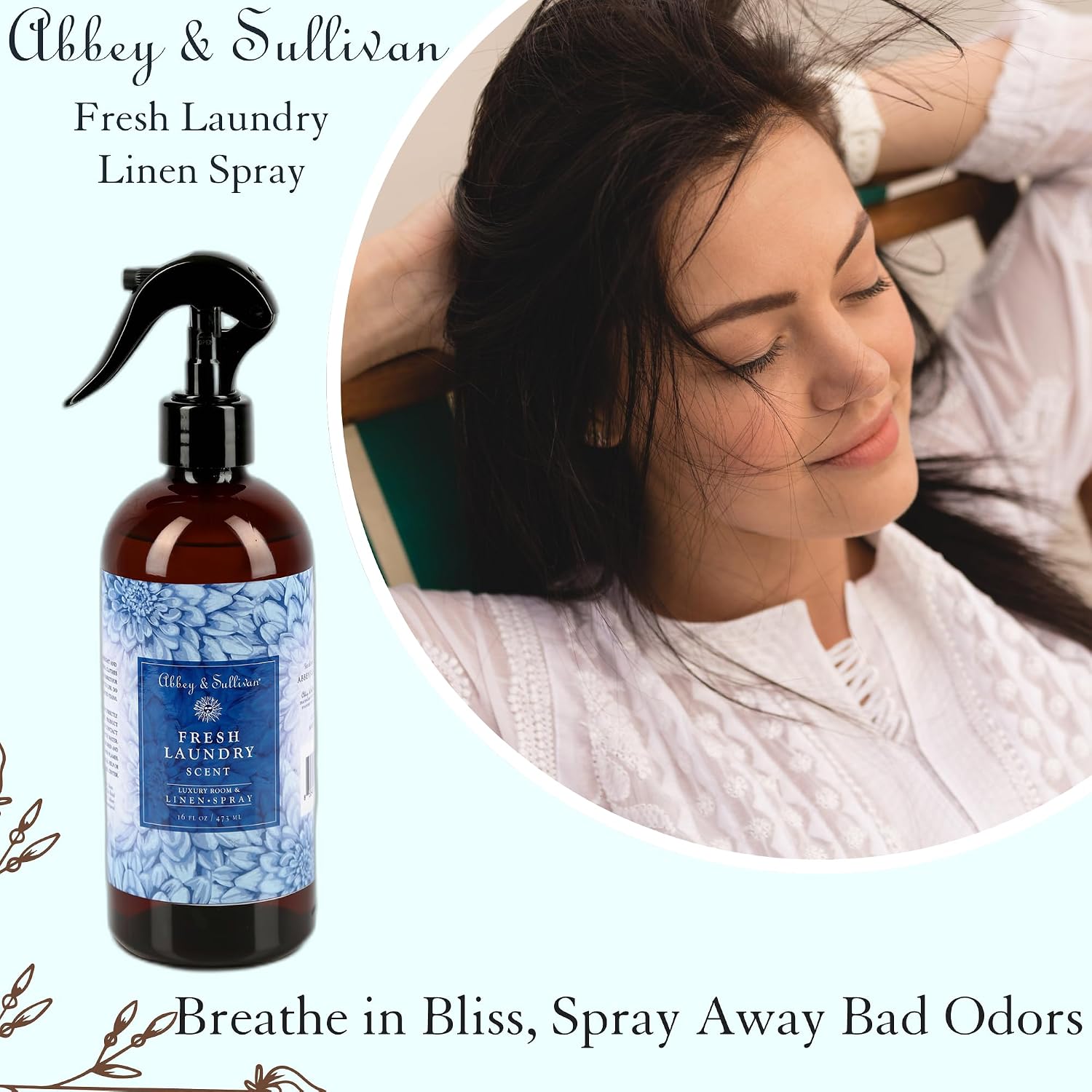 Abbey & Sullivan Odor Eliminating and Refreshing Linen and Room Spray, Fresh Laundry, 16 oz