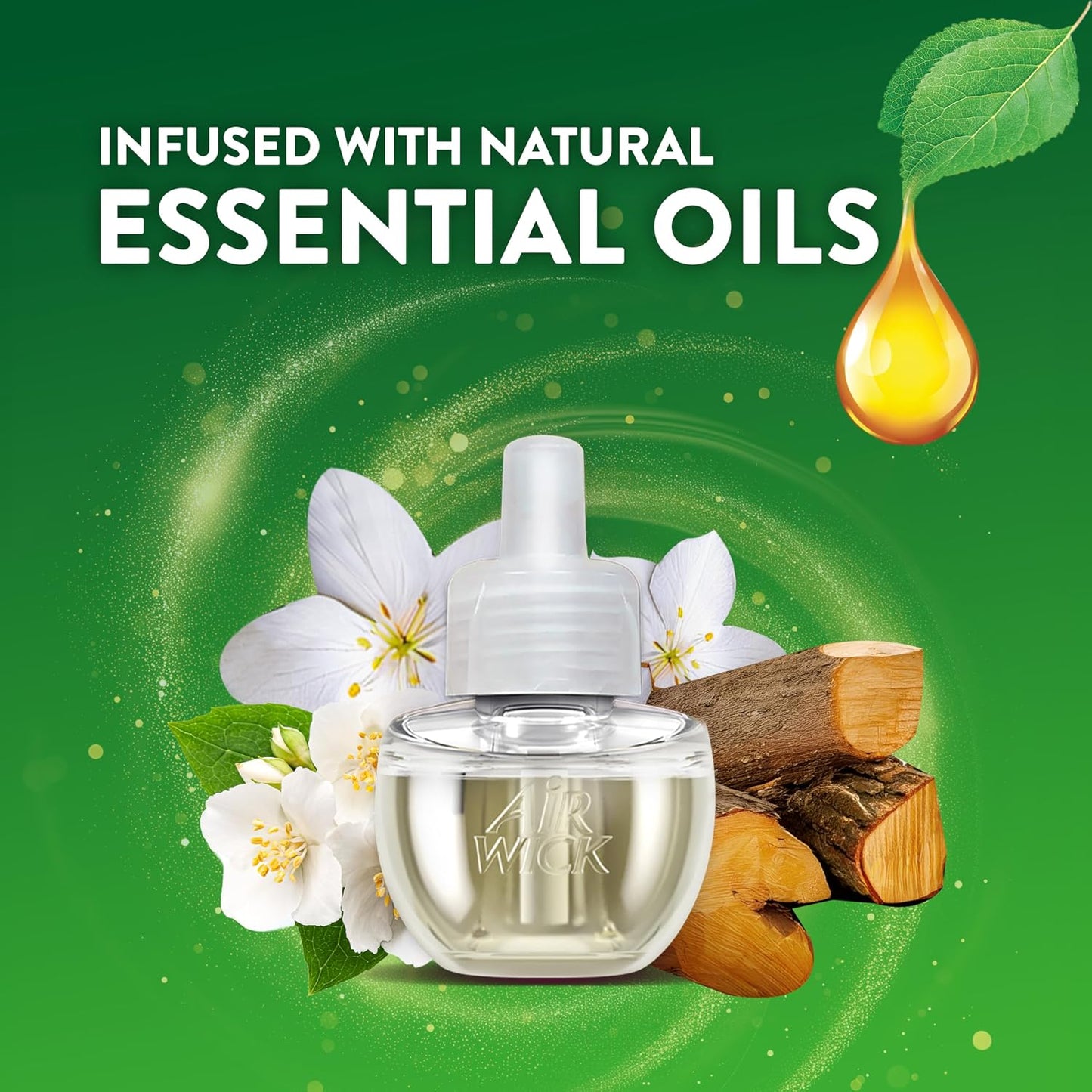 Air Wick Plug-In Scented Oil Refills, 4 Count, Warm Woods & Jasmine, Air Freshener, Essential Oils