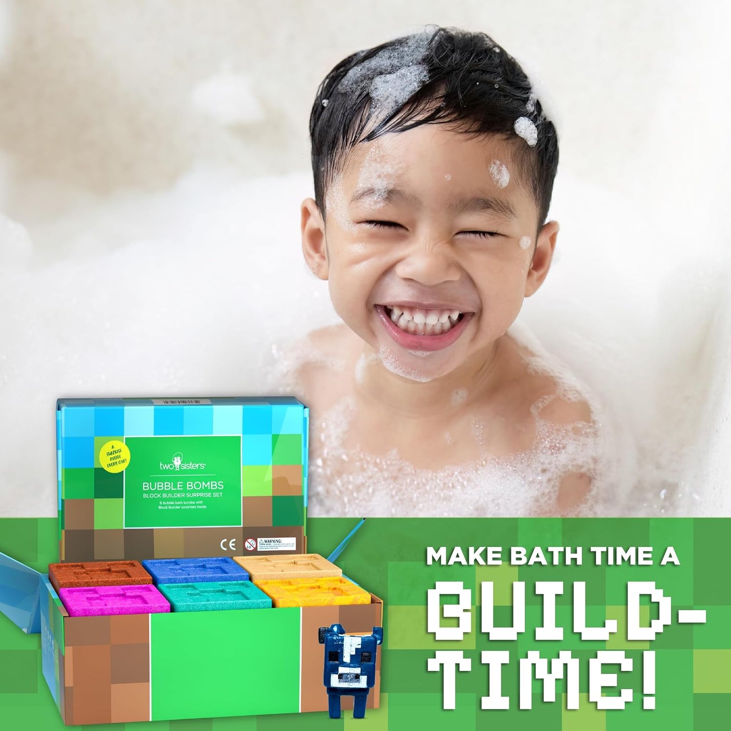 TNT Creeper Bath Bombs for Kids with Surprise Toys Inside (6 Pack) – Large Fizzy Bubble Mine Bomb - Easter Basket Stuffers for Boys, Fruity Scent, Skin-Safe, USA Made by Two Sisters