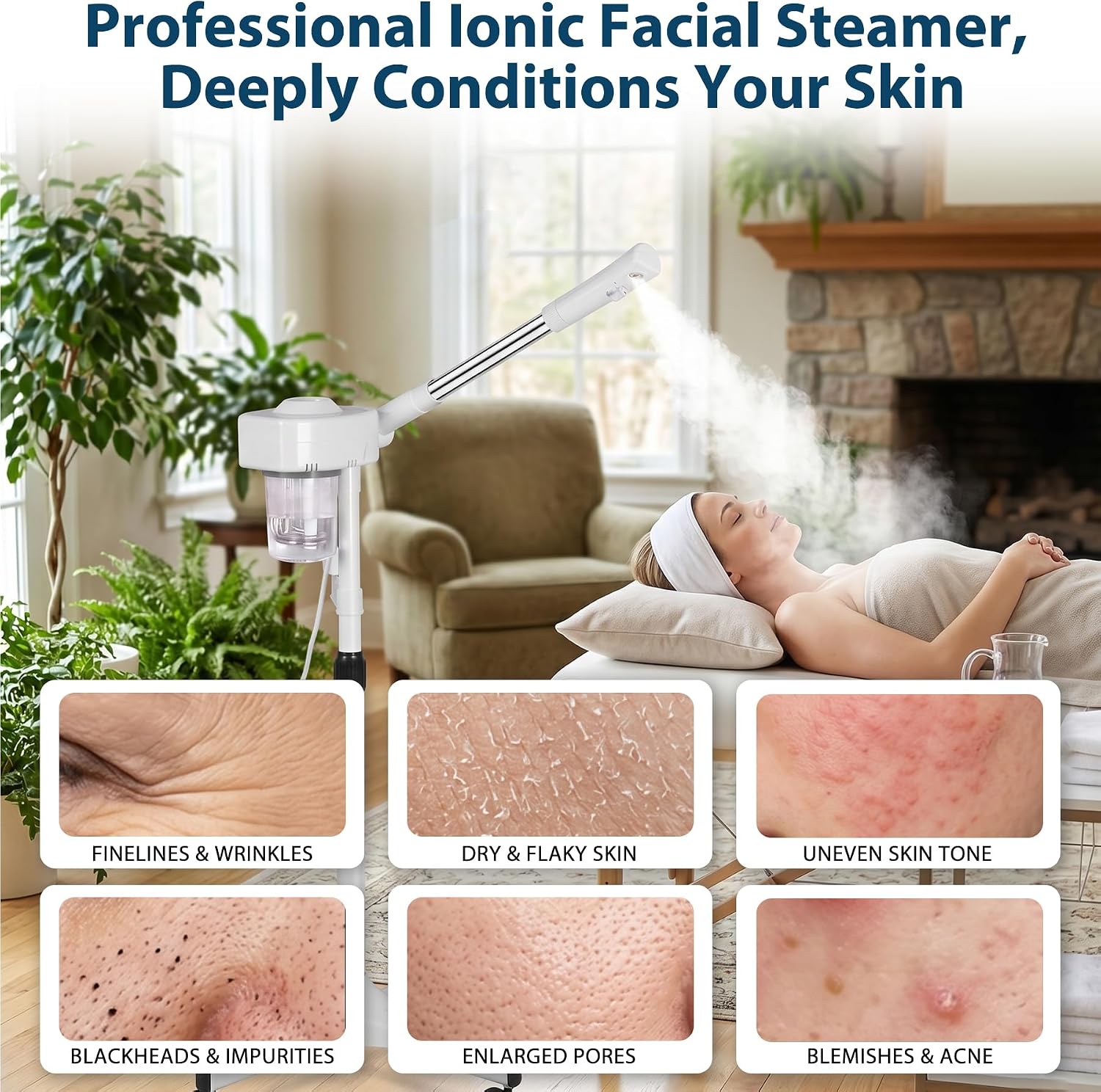 Professional Ionic Ozone Facial Steamer on Wheels, Standing Hot Mist Face Steamer with Microdermabrasion, Rolling Esthetician Spa Machine for Beauty Salon & Home Deep Skin Pore Cleansing