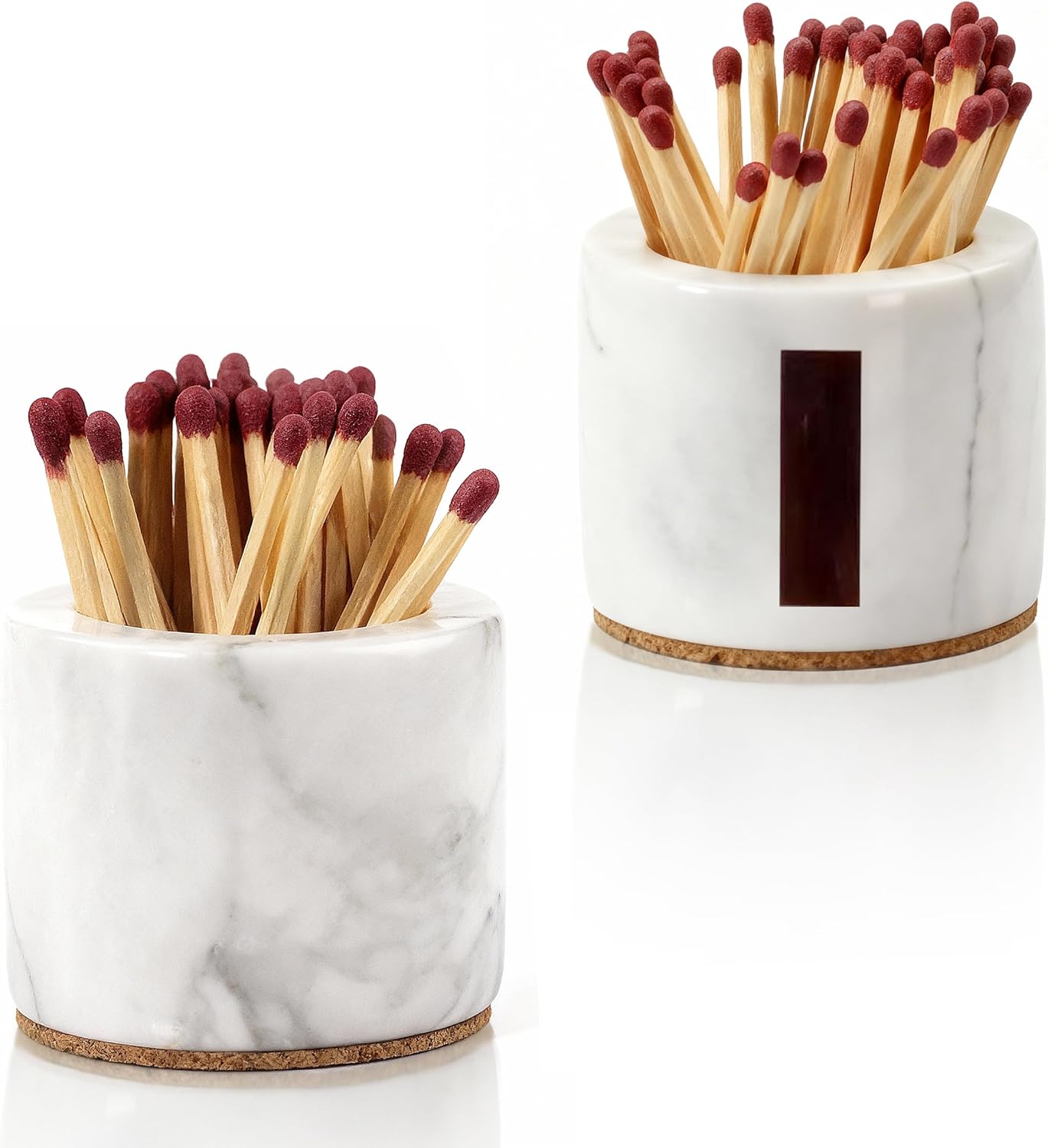 (2 Pcs) Marble Match Holder with Striker, 2.6" x 2" Matches in a jar, Candles Cute Home, Bathroom Decor - Candle Lover Gifts - Matches Not Included