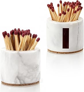 (2 Pcs) Marble Match Holder with Striker, 2.6" x 2" Matches in a jar, Candles Cute Home, Bathroom Decor - Candle Lover Gifts - Matches Not Included