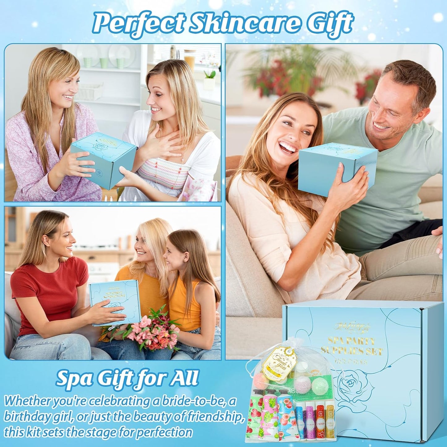 80PCS Spa Birthday Party Supplies, Include Face Masks, Lip Balm, Hand Cream, Under Eye Patches, Lip Mask, Foot Bath Bombs,Headband,Sleepover Spa Party Supplies Kit for Women Girls Gift Skincare Set