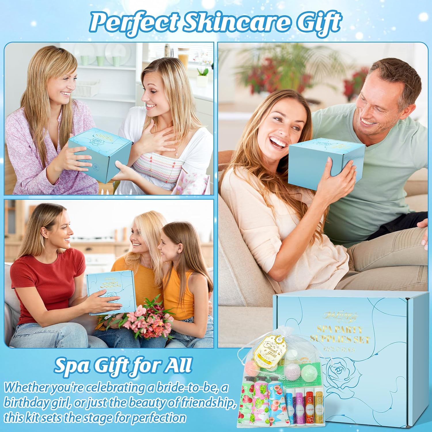 80PCS Spa Birthday Party Supplies, Include Face Masks, Lip Balm, Hand Cream, Under Eye Patches, Lip Mask, Foot Bath Bombs,Headband,Sleepover Spa Party Supplies Kit for Women Girls Gift Skincare Set