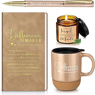 Vesici 4 Pcs Difference Maker Gift Set for Employee Mug Notebook Candle Pen | Thank You Gift for Women Men Teacher Nurse Coworker Secretary Boss(Brown,Word)