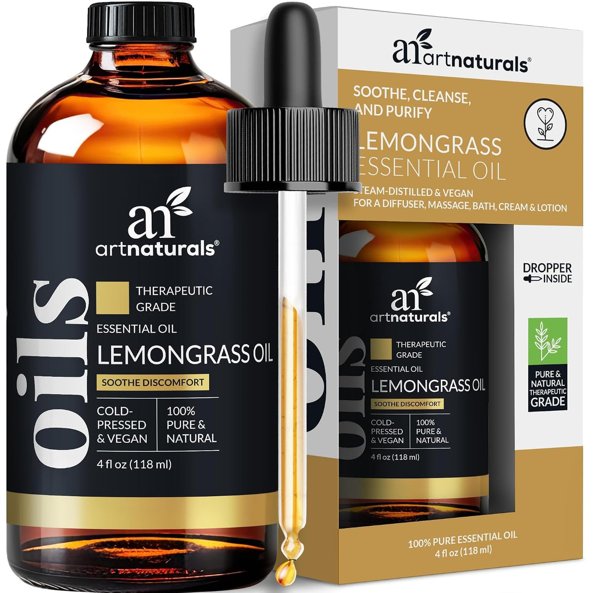 artnaturals Lemongrass Essential Oil (4.0 Fl Oz / 118ml)- 100% Pure Therapeutic Grade - Premium Undiluted Lemon Grass Oil
