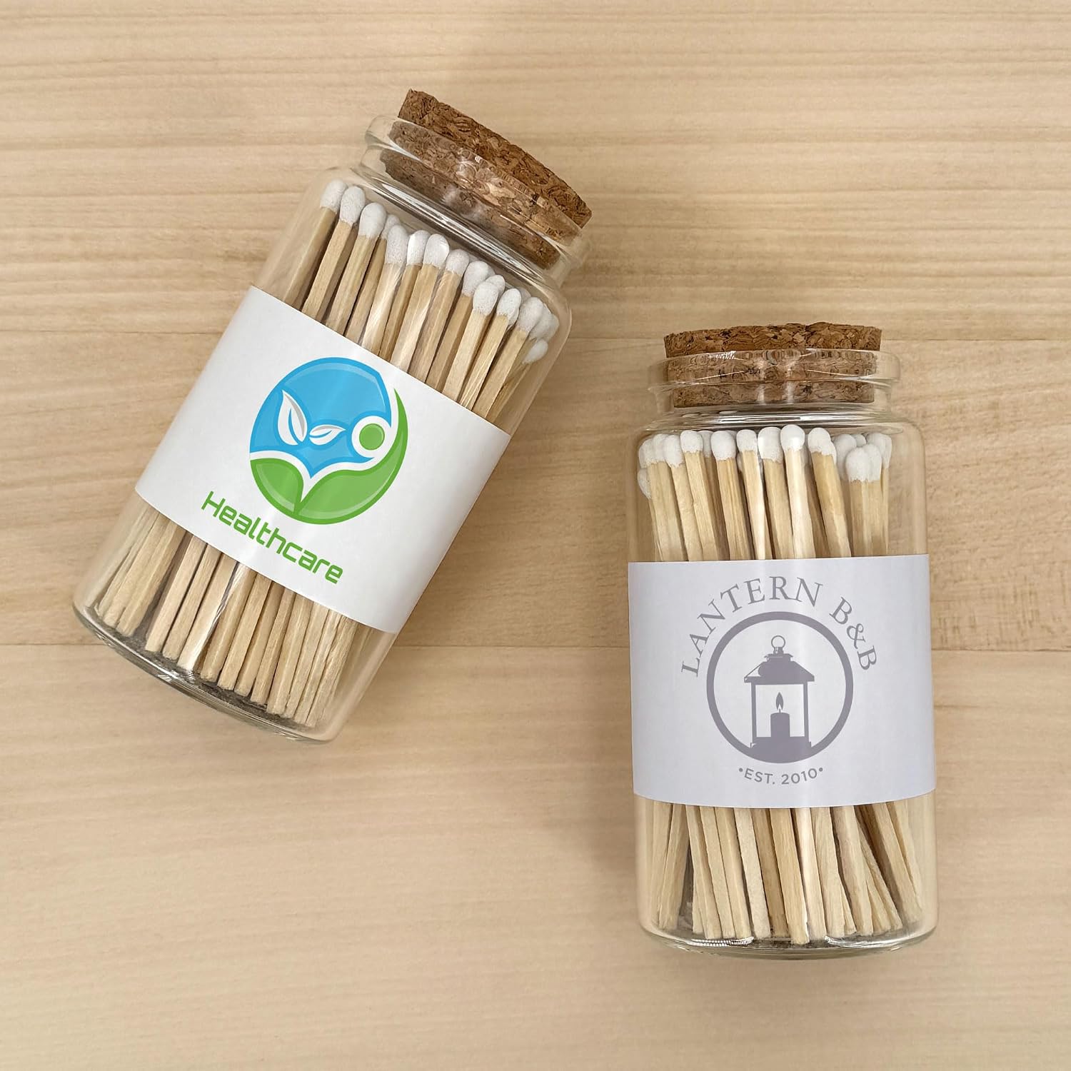 Promotional Wooden Matches in a Jar with Striker, Promotional Product/Bulk with Your Logo/Customized, Long Matches for Candles in Apothecary Glass Jar, Approx. 80 Safety Matches