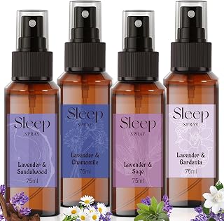 STRN Sleep Spray, Lavender Essential Oil Mist, Sleep Spray for Pillows, 4 Lavender Scented - Gardenia, Chamomile, Sandalwood, Sage, Sweet Dream Fragrance, 75 ML x 4 Packs