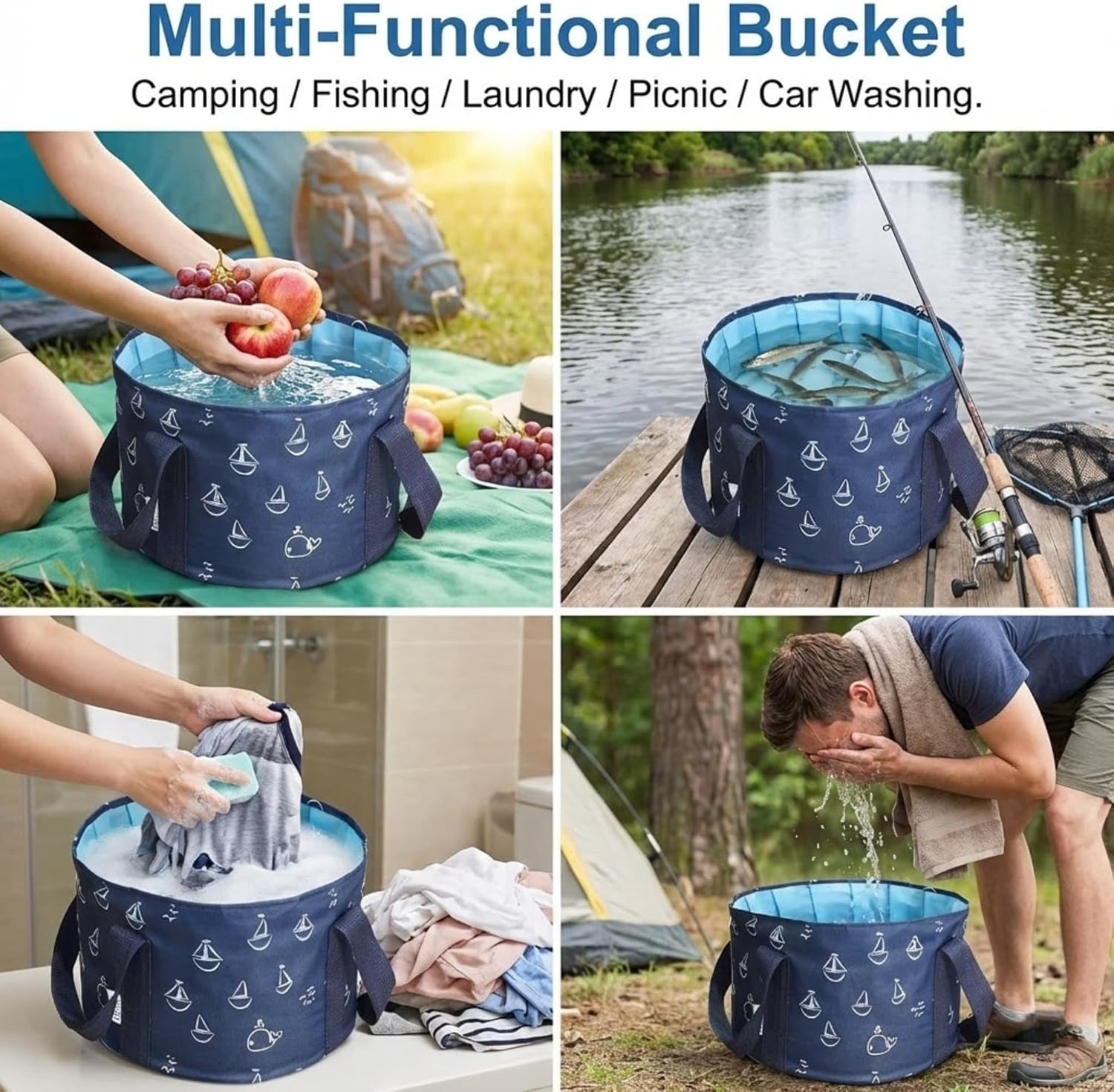 27L Extra Large Collapsible Foot Bath Basin, Deep Foot Soaking Tub for Travel & Camping, Portable Foldable Water Bucket with Handle, High-Sided Pedicure Spa Tub for Home, Outdoor, Fishing, Laundry